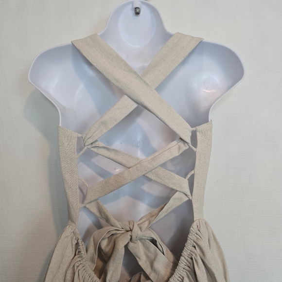 Meshki Loz Tie Back Linen Mini Dress In Natural L - Picture 13 of 16